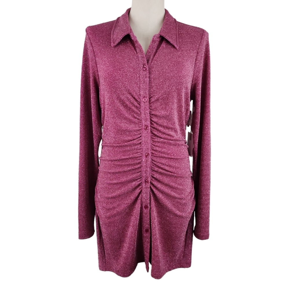 Good American Ruched Hawiian Pink Sparkle Mini Dress GSW0403 Size Large (3) NWT